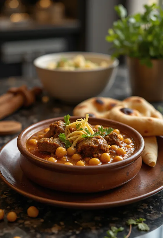 Nihari con garbanzos servido como estofado rico y especiado
