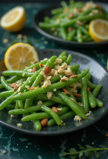 Ensalada de judías verdes con aderezo de limón servida