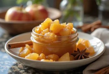 Chutney de manzana en tarro, salsa especiada de rico color naranja