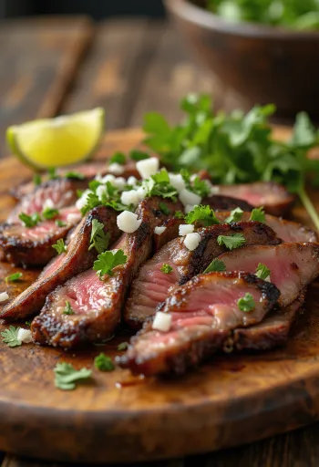 Carne asada servida con tortillas y ensalada