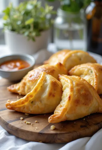 Empanada chilena de verduras servida, con masa crujiente