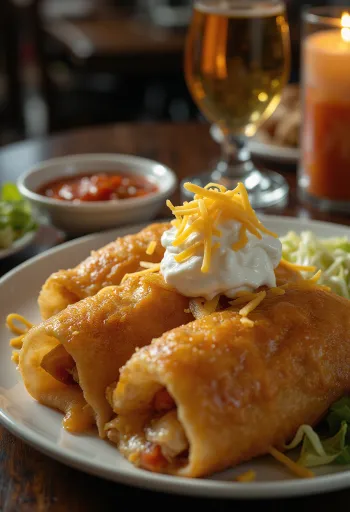 Chimichanga crujiente rellena de carne de ternera, arroz y queso