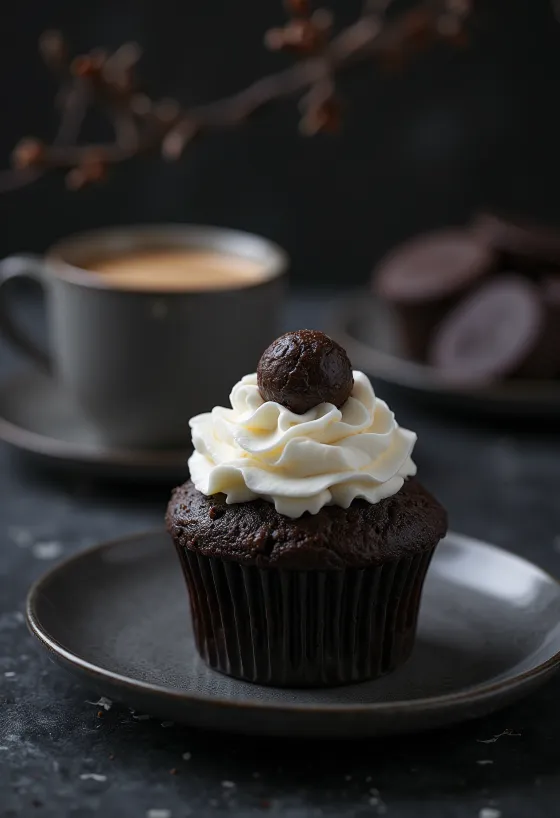 Cupcakes de chocolate y café con trufa encima