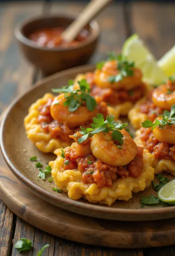 Acarajé con gambas y judías negras, servido como buñuelos dorados fritos
