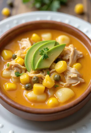 Ajiaco con pollo servido