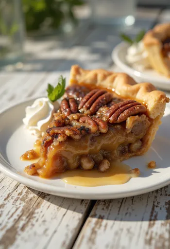 Pastel de nueces pecanas a la barbacoa servido