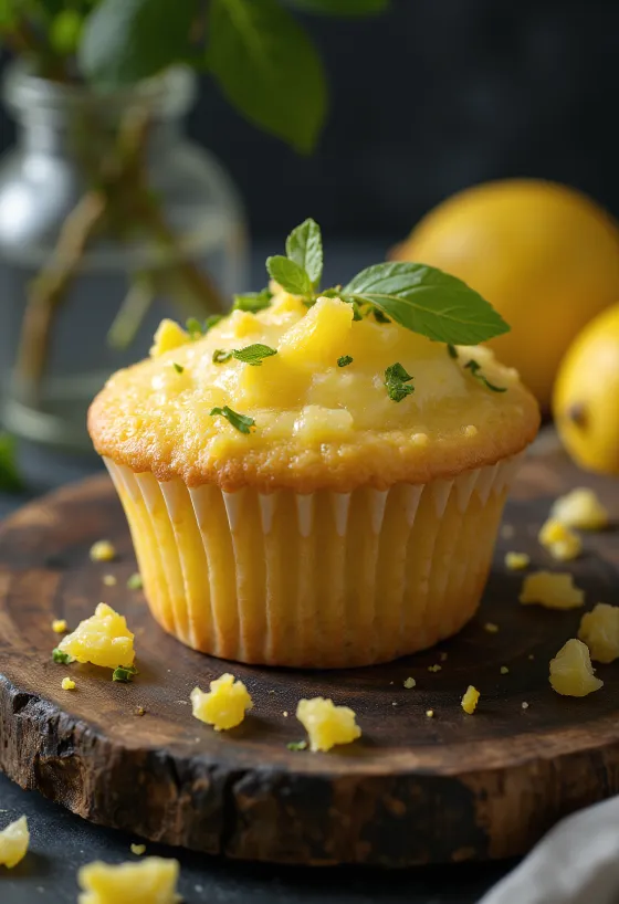 Cupcakes de limón y albahaca recién horneados