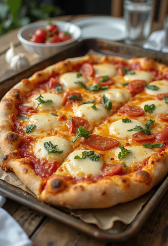 Pizza Grandma alargada con masa y queso