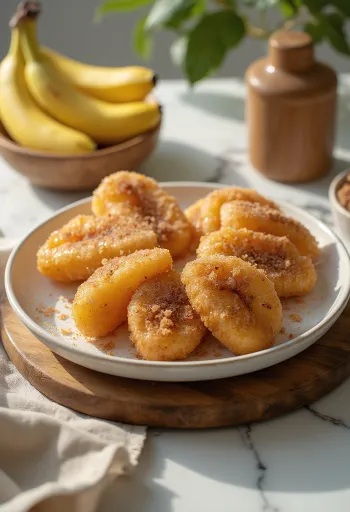 Pisang Goreng con azúcar y canela, plátano frito fresco y crujiente