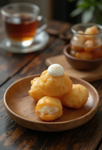 Sata Andagi, buñuelos japoneses dorados servidos con leche de coco