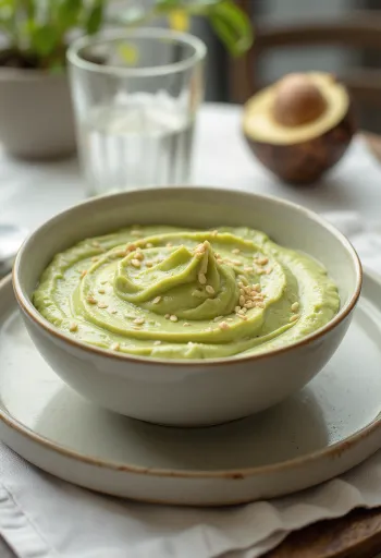 Crema de aguacate y tahini servida