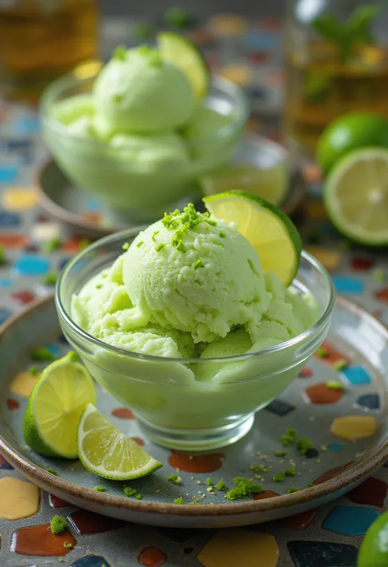 Helado de lima y tequila servido