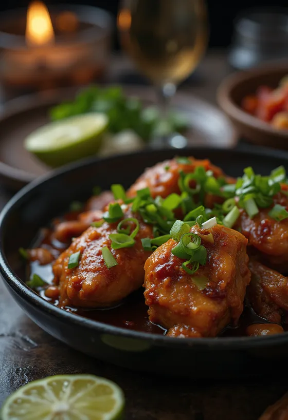 Estofado Adobo especiado, carne de pollo y ricas especias