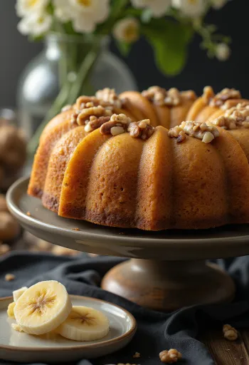 Kugelhopf de plátano con trozos de nueces visibles