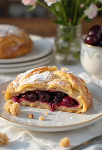 Strudel de cerezas servido