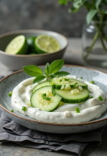 Salsa de yogur al limón con eneldo servida
