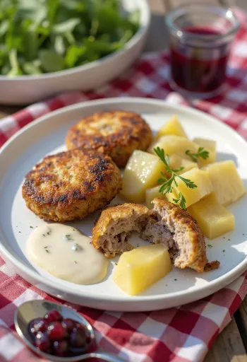 Kjøttkaker con apio nabo, albóndigas servidas con verduras