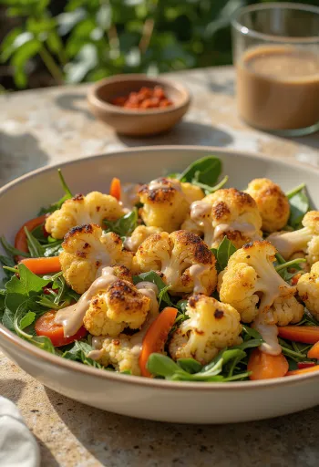 Ensalada de coliflor asada con aliño de tahini