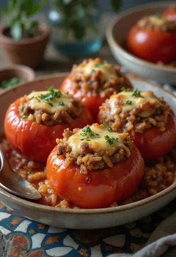 Tomates rellenos espolvoreados con hierbas frescas y queso