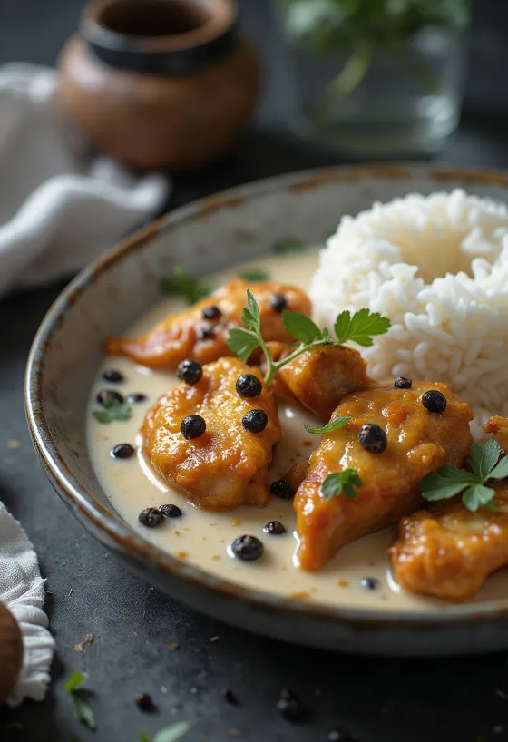 Adobo de pollo al coco, rico y cremoso en leche de coco con especias