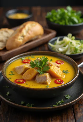 Cà Ri con carne de cerdo, plato vietnamita rico y especiado, con cilantro fresco