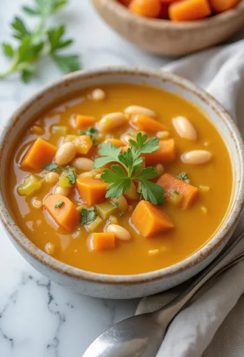 Fasolada vegana, sopa de alubias servida con aceite de oliva fresco