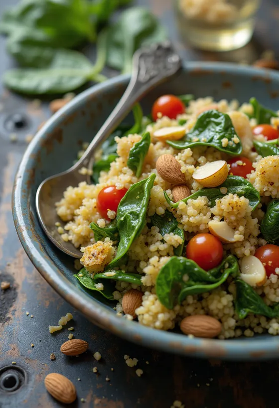 Ensalada de quinoa con espinacas y ajo