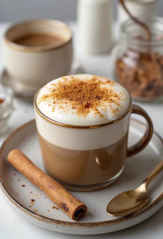 Chai latte especiado servido en taza