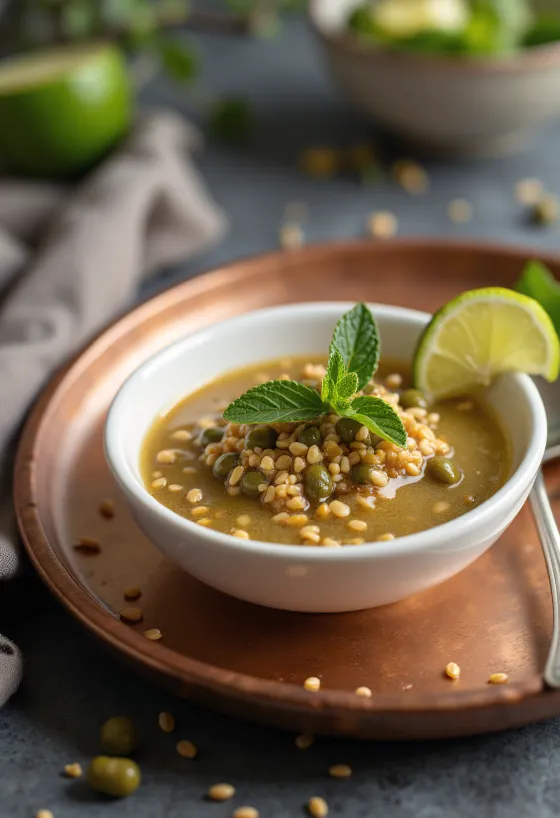 Salsa de sésamo y lima con alcaparras servida