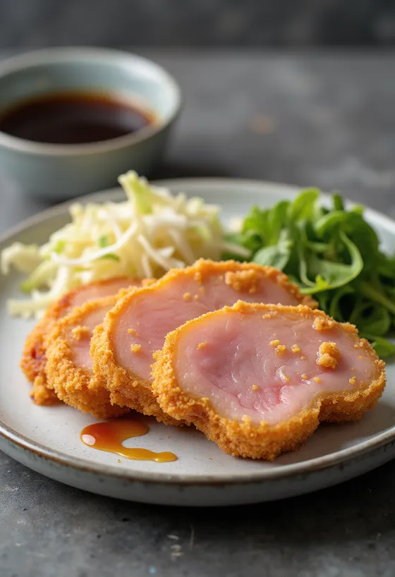 Lonchas de jamón empanadas crujientes con salsa tonkatsu