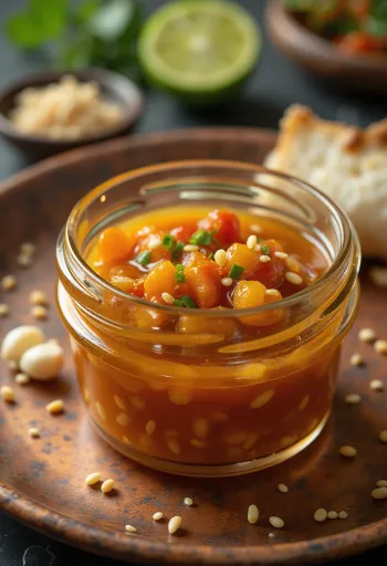 Vinagreta asiática de chile y lima servida