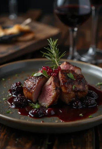 Medallones de antílope con salsa de vino tinto y verduras