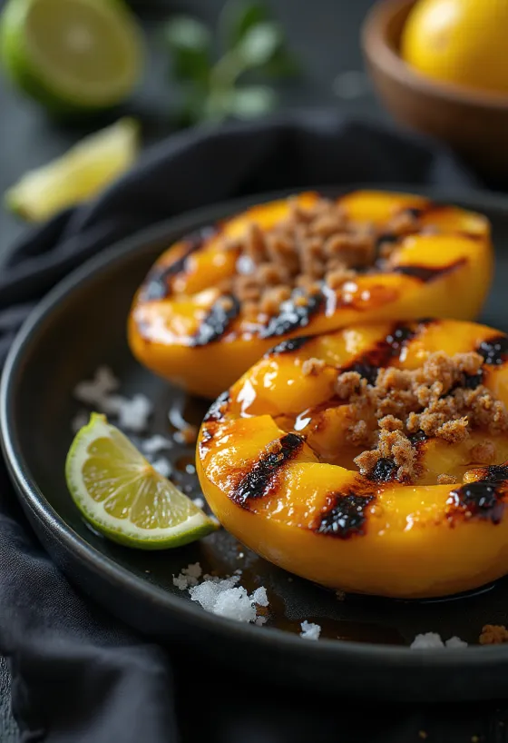 Mango a la brasa con miel y especias servido