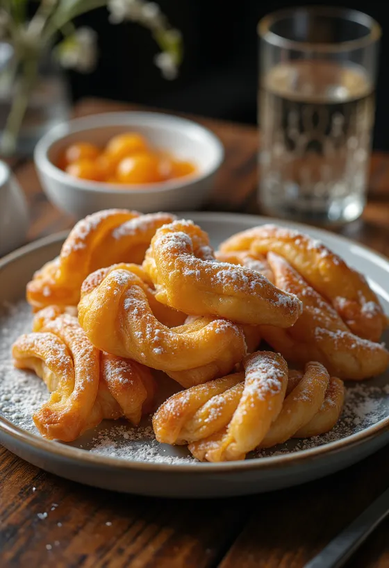 Buñuelos húngaros espolvoreados con azúcar glas, servidos con mermelada
