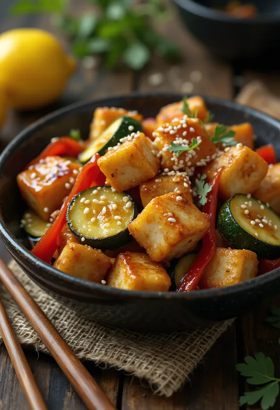 Wok de tofu al ajo
