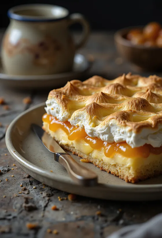 Tarta Rákóczi de requesón servida