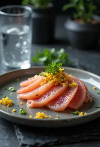 Tiradito sin gluten, pescado fresco servido con lima y chili