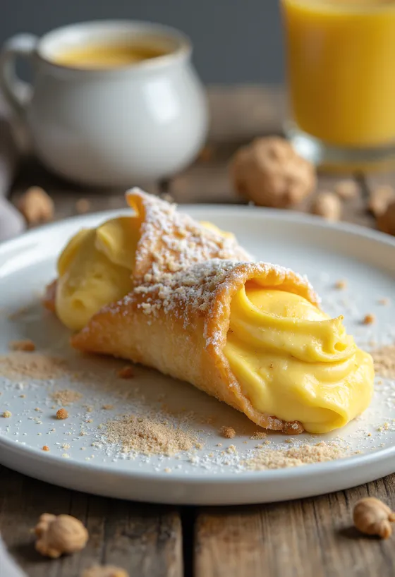 Cannoli con licor de huevo emplatados