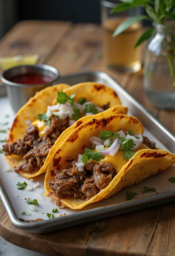 Tacos de Birria de Cordero, carne especiada mexicana en tortilla