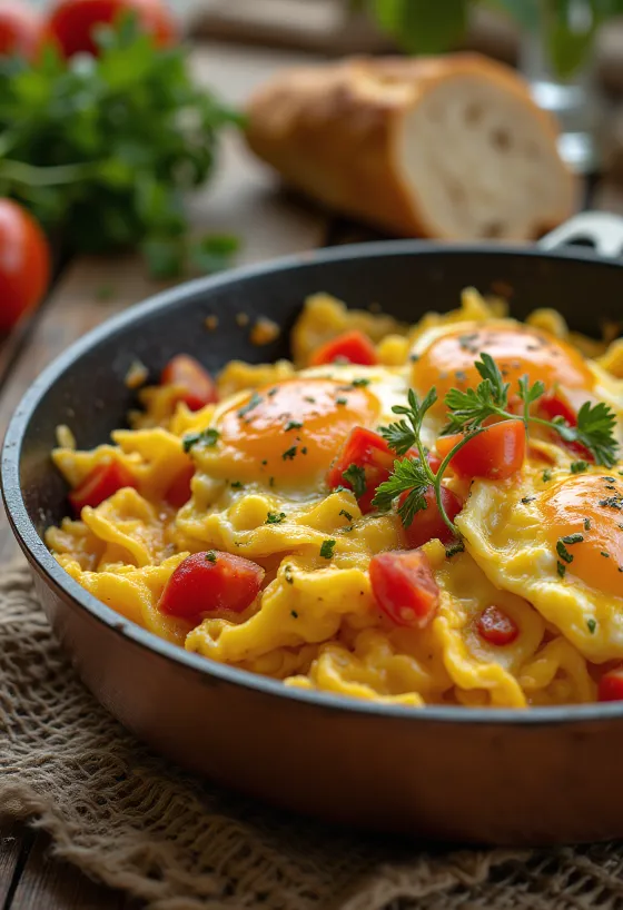 Menemen con verduras, servido fresco con perejil