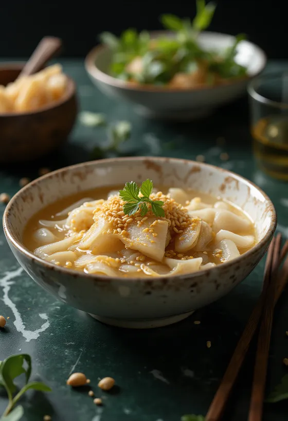Sujebi de pescado seco, sopa de pasta coreana con pescado seco y puerro