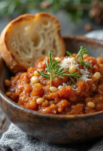 Pesto Rosso de tomates secos servido