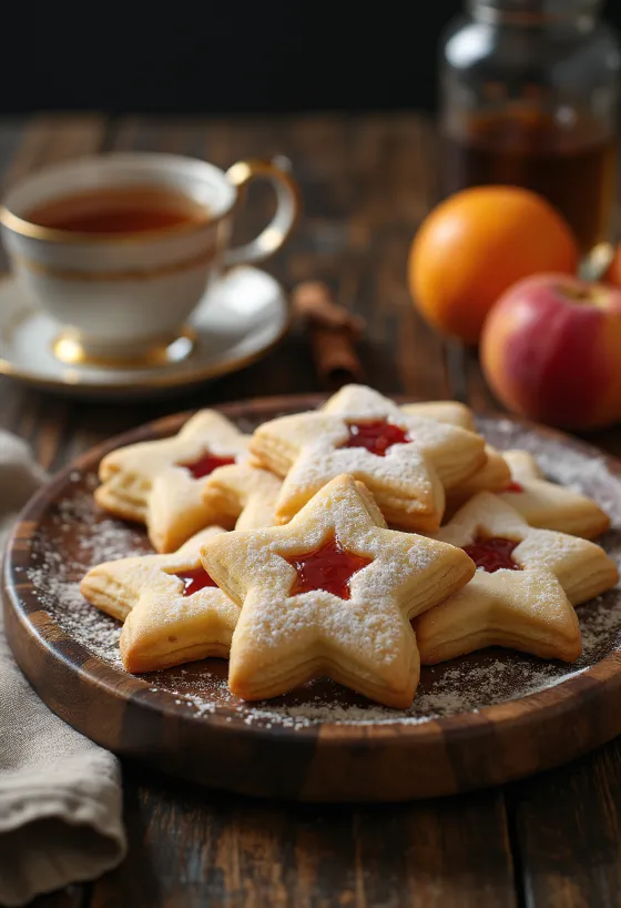 Galletas Linzer de canela y naranja servidas