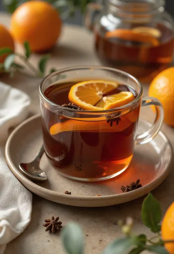 Té de naranja y especias servido en vaso