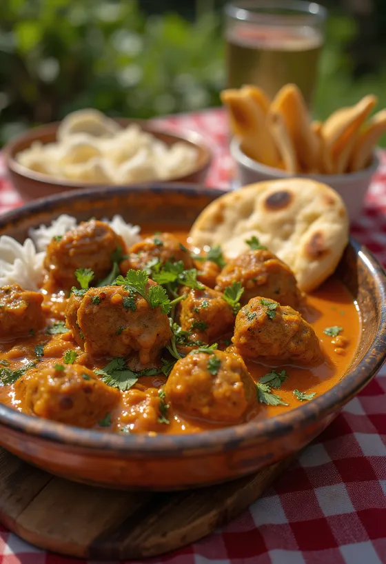 Curry de Cordero estilo Balti, curry de cordero especiado servido con cilantro