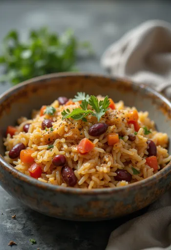 Arroz con alubias rojas servido