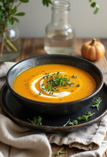 Crema de boniato con estragón servida