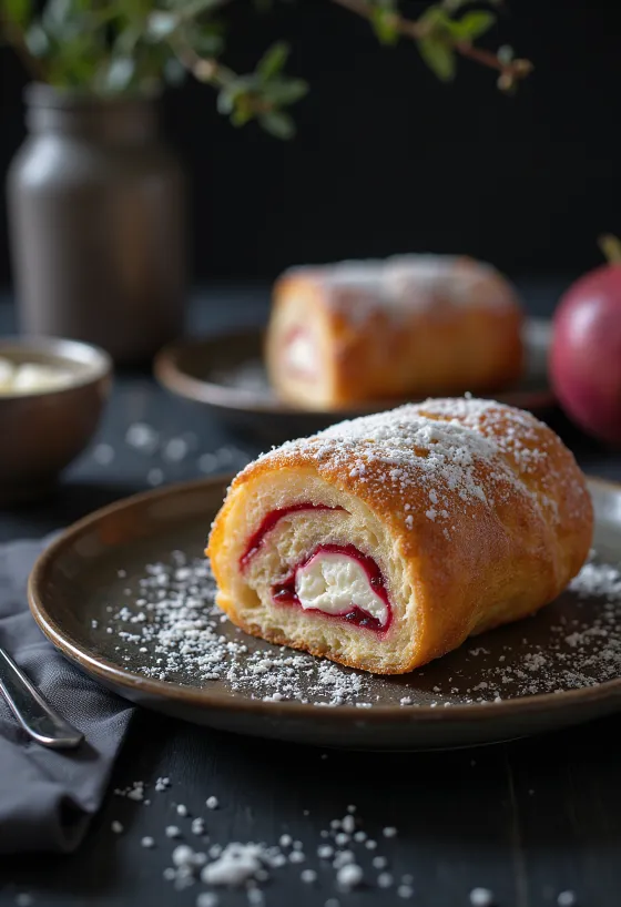 Bolo de Rolo con guayaba y queso, rodajas rellenas de dulce de guayaba y queso crema