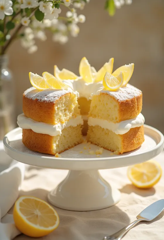 Tarta de limón rellena de nata montada