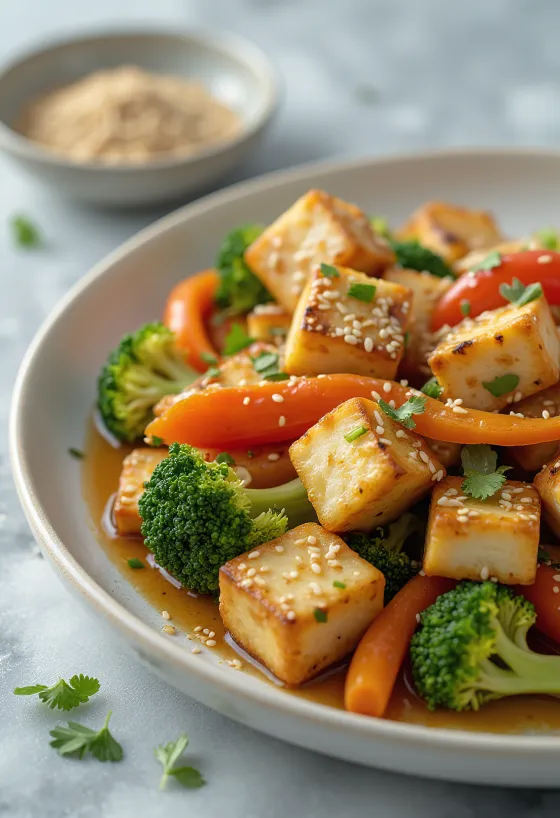 Tofu al ajo con verduras